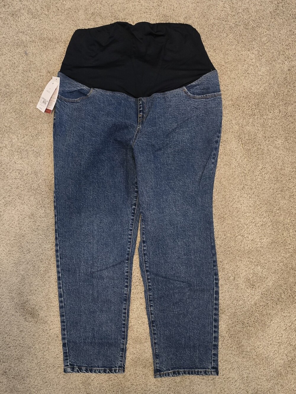 Maternity Dark Blue Denim Jeans with Black Waist Panel